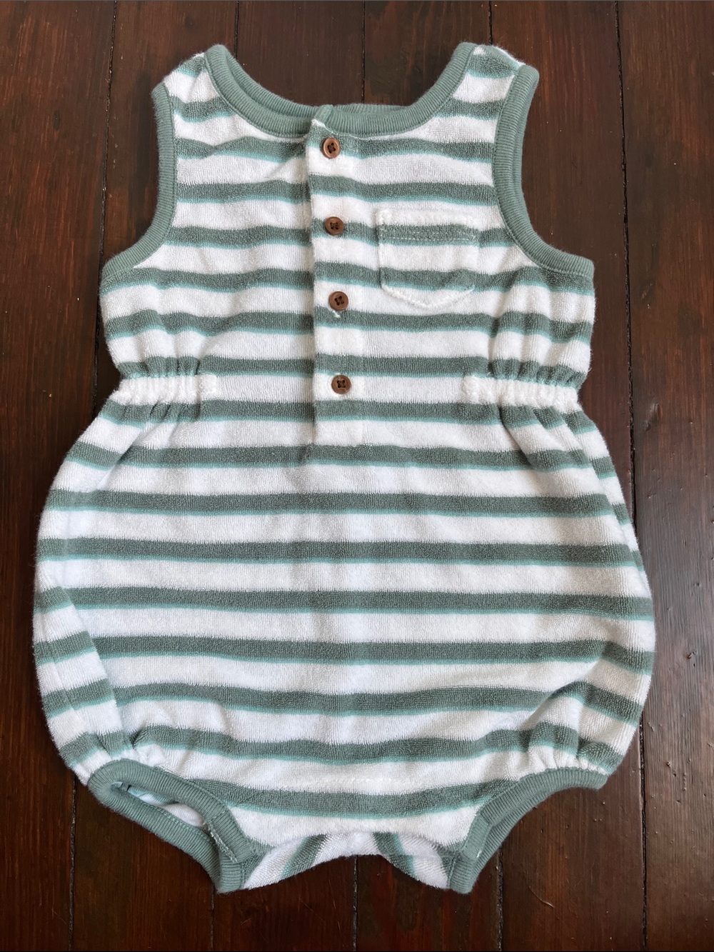 Janie and Jack Sage Green & White Striped Baby Romper